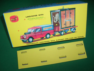 Corgi Toys. Gift Set. #19A  Chipperfields Land Rover with Elephant & Cage on Trailer.
