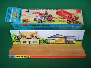 Corgi Toys. Gift Set. # 9A Massey Ferguson 165 Tractor with Shovel, Driver and Tipping Trailer with Detachable Raves.